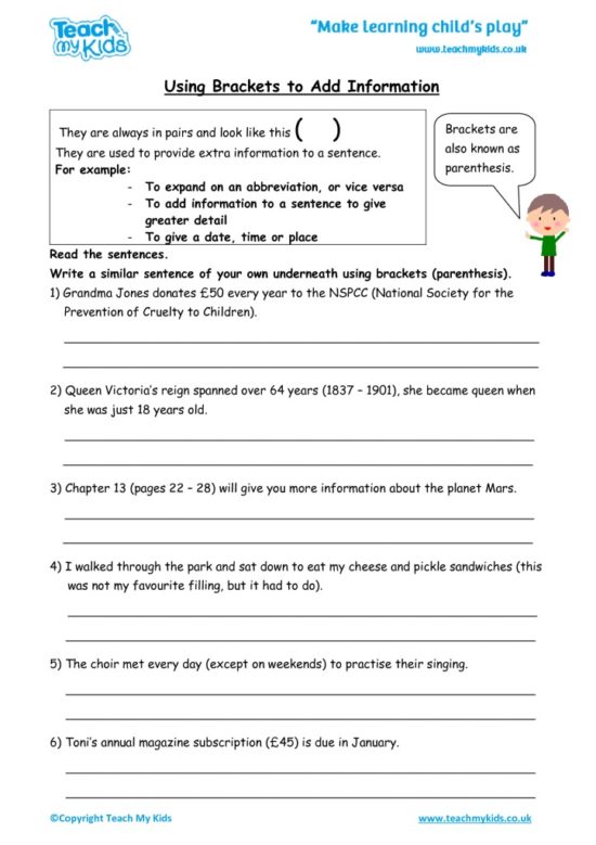 Worksheets for kids - using_brackets_to_add_information_2